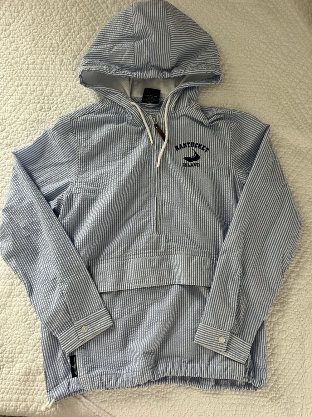 Nantucket Blue & White Striped Hooded Pullover Windbreaker
